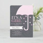 Sprinkle-Baby shower Uitnodiging in roze en grijs (Staand voorkant)