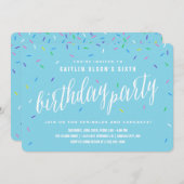 Sprinkle Birthday Party Invitations | Blauw Kaart (Voorkant / Achterkant)