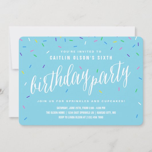 Sprinkle Birthday Party Invitations | Blauw Kaart (Voorkant)