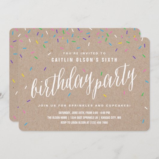 Sprinkle Birthday Party Invitations Kaart (Voorkant / Achterkant)