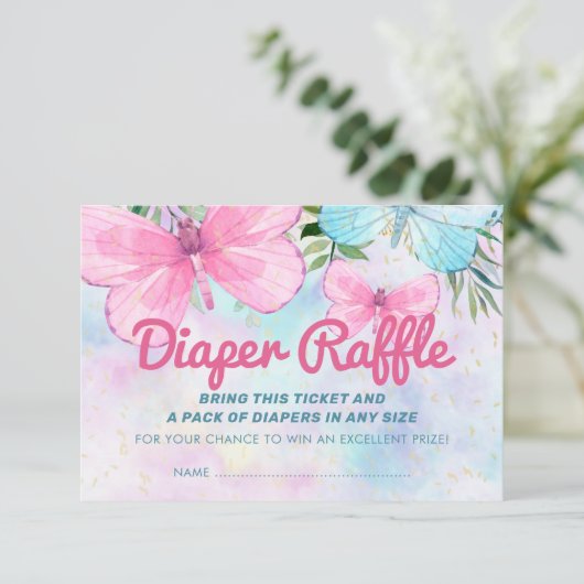 Sprinkle Butterfly Baby Diaper Raffle Ticket Kaart (Staand voorkant)