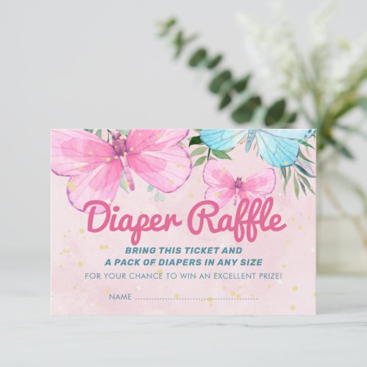Sprinkle Butterfly Baby Diaper Raffle Ticket Kaart (Staand voorkant)
