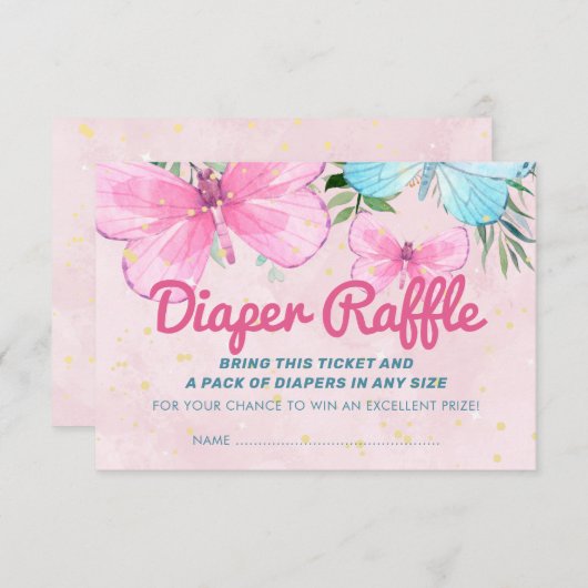Sprinkle Butterfly Baby Diaper Raffle Ticket Kaart (Voorkant / Achterkant)
