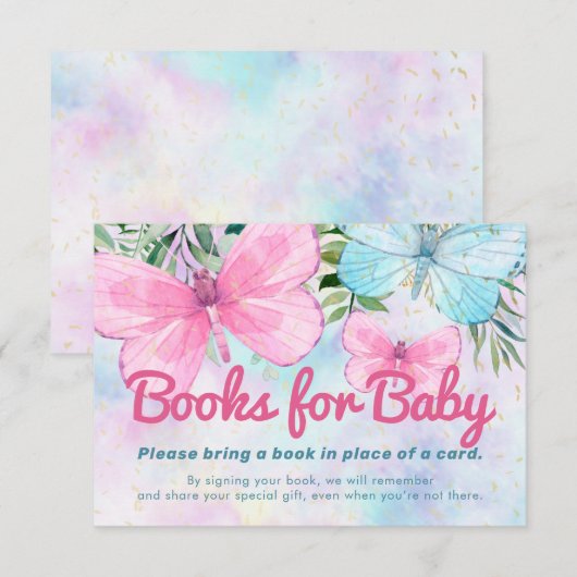 Sprinkle Butterfly Baby shower Book Request Card Kaart (Voorkant / Achterkant)
