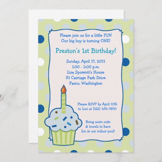 Sprinkle Cupcake 5x7 Boy 1st Birthday Uitnodiging (Voorkant / Achterkant)