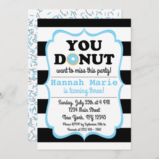 Sprinkle Donut Party Birthday Invitation Kaart (Voorkant / Achterkant)