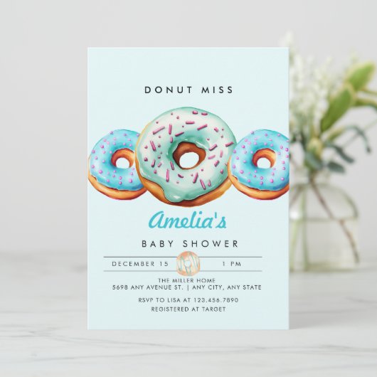 Sprinkle Donut | Schattige blauw Baby shower Kaart (Staand voorkant)