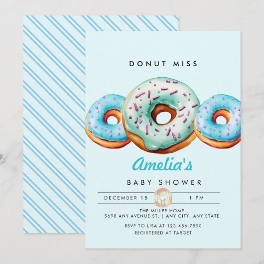 Sprinkle Donut | Schattige blauw Baby shower Kaart (Voorkant / Achterkant)