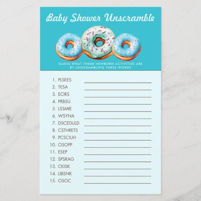 Sprinkle Donut | Word Scramble | Baby shower spel (Voorkant)