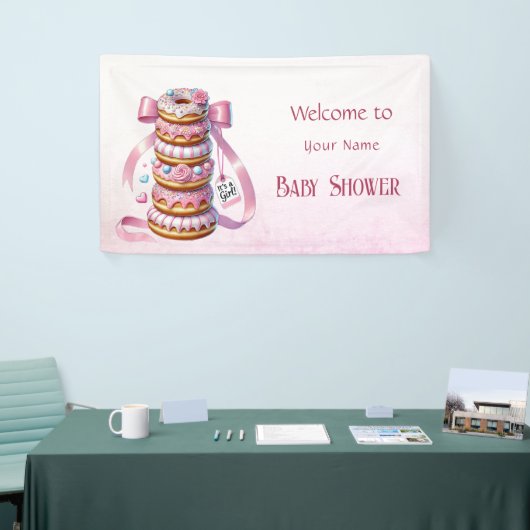 Sprinkle Donuts Pink Ribbon Baby shower Spandoek (Beurs)
