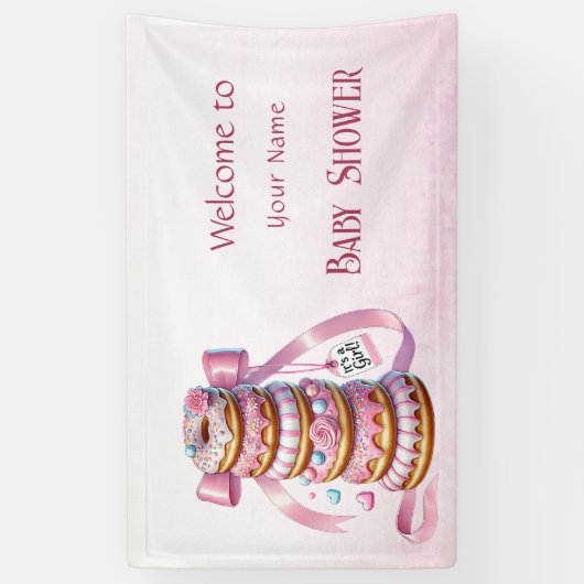 Sprinkle Donuts Pink Ribbon Baby shower Spandoek (Verticaal)