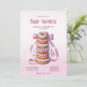 Sprinkle Donuts Pink Ribbon Baby shower Uitnodigin Kaart (Staand voorkant)