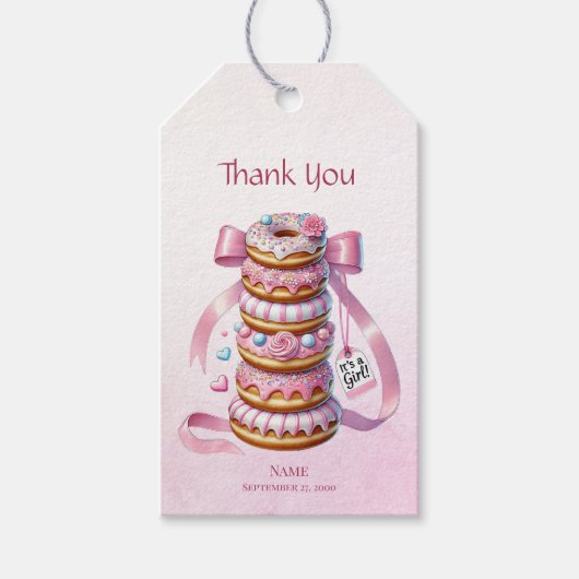 Sprinkle Donuts Pink Ribbon Gift Label Cadeaulabel (Voorkant)