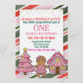 Sprinkle Gingerbread, Pink Holiday 1st Birthday Kaart (Voorkant)