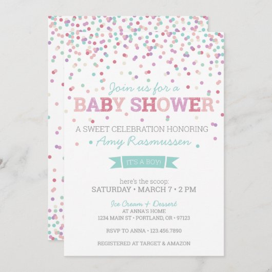 Sprinkle Ice Cream Baby shower Invitation - Boy Kaart (Voorkant / Achterkant)