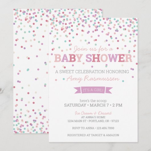 Sprinkle Ice Cream Baby shower Invitation - Girl Kaart (Voorkant / Achterkant)