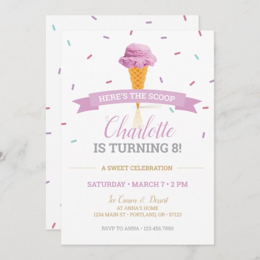 Sprinkle Ice Cream Birthday Party Invitation Kaart (Voorkant / Achterkant)