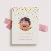 Sprinkle Kids Verjaardagsfeestje Foto Goud Folie Uitnodiging