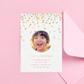 Sprinkle Kids Verjaardagsfeestje Foto Goud Folie Uitnodiging