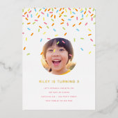 Sprinkle Kids Verjaardagsfeestje Foto Goud Folie Uitnodiging (Voorkant)
