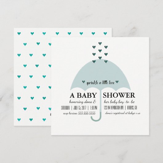 Sprinkle Love Baby Blue Shower Uitnodiging (Voorkant / Achterkant)