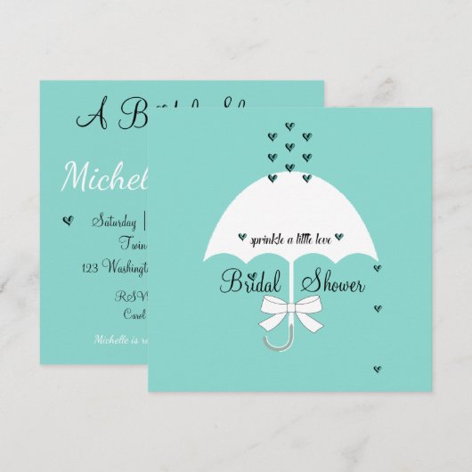 Sprinkle Love Blauwgroen Blue Party Shower Kaart (Voorkant / Achterkant)