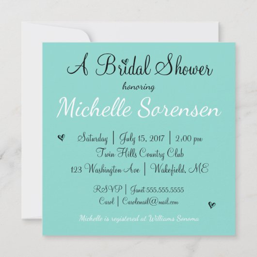 Sprinkle Love Blauwgroen Blue Party Shower Kaart (Achterkant)