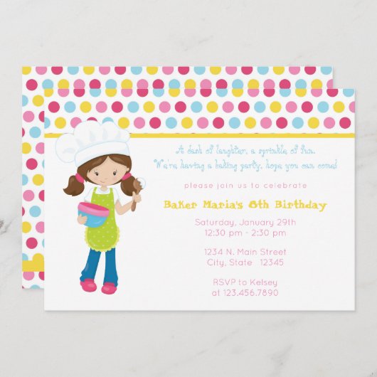 Sprinkle of Fun Baking Girls Verjaardagsuitnodigin Kaart (Voorkant / Achterkant)