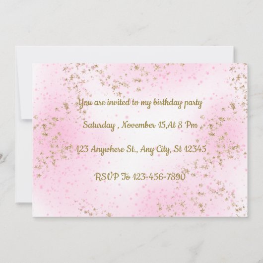 Sprinkle Pink Stars uitnodiging voor verjaardag (Achterkant)