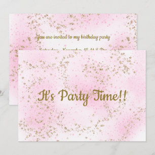 Sprinkle Pink Stars uitnodiging voor verjaardag