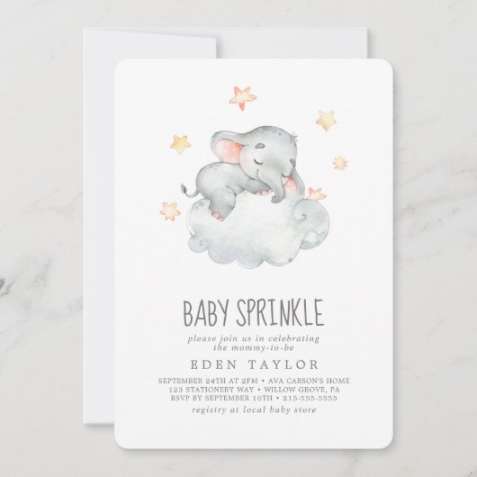 Sprinkle Sprinkle Slapende kleine olifant-Baby Kaart (Voorkant)