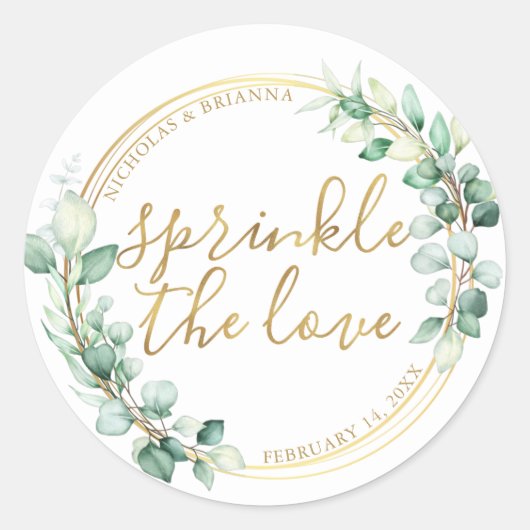 Sprinkle the Love Gold Greenery Eucalyptus Fancy Ronde Sticker (Voorkant)
