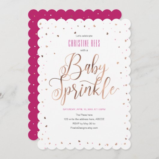 Sprinkle with Love, Modern, RoseGold, Baby Sprinkl Kaart (Voorkant / Achterkant)