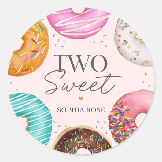 Sprinkled Donut 2e Verjaardagsfeestje Favor Ronde Sticker (Voorkant)
