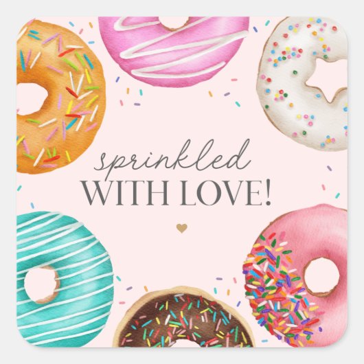 Sprinkled Donut Baby Sprinkle Party Favor Vierkante Sticker (Voorkant)