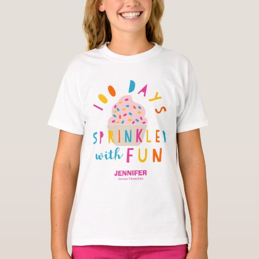 Sprinkled met leuke cupcake 100 dagen school t-shirt (Voorkant)