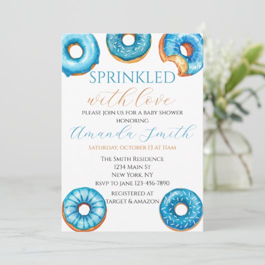 Sprinkled with Love Donut Baby shower Invitation Kaart (Staand voorkant)
