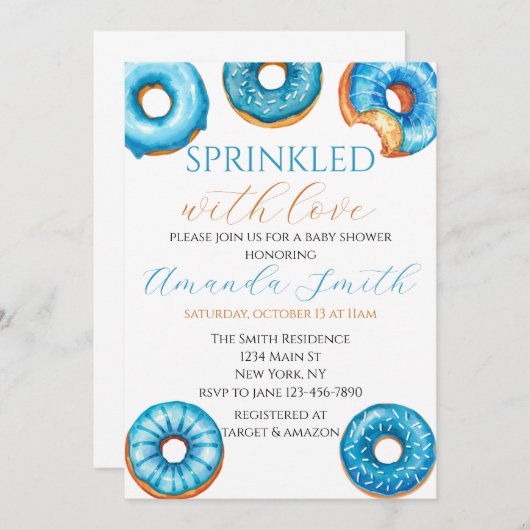 Sprinkled with Love Donut Baby shower Invitation Kaart (Voorkant / Achterkant)