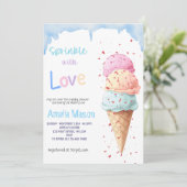 Sprinkled with Love Ice Cream Baby Shower Party Kaart (Staand voorkant)