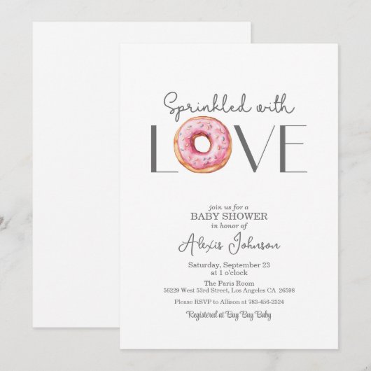 Sprinkled with Love Pink Baby shower Invitation Kaart (Voorkant / Achterkant)