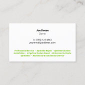 Sprinkler Irrigatie Fitter en Reparatie Visitekaartje (Achterkant)