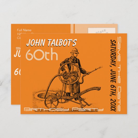 Sprinkler of brandweerman 60e verjaardag Bewaar de Aankondigingskaart (Voorkant / Achterkant)