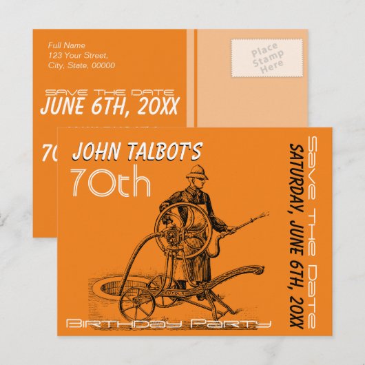 Sprinkler of brandweerman 70e verjaardag Bewaar de Aankondigingskaart (Voorkant / Achterkant)