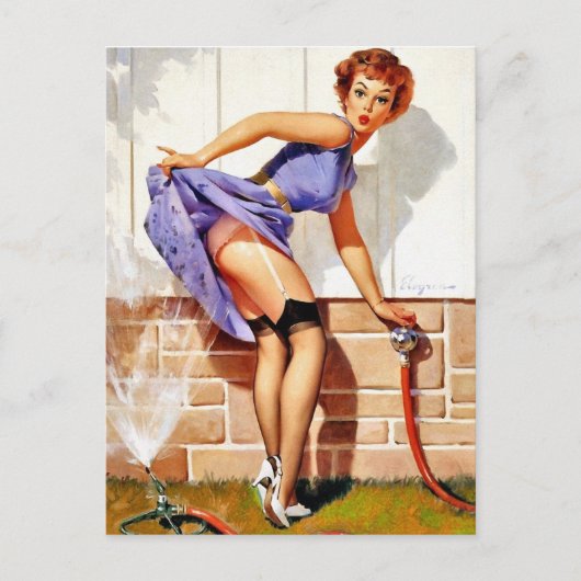 Sprinkler Pin-Up Briefkaart (Voorkant)