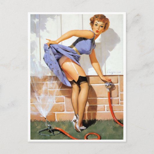 Sprinkler Pin Up Briefkaart (Voorkant)