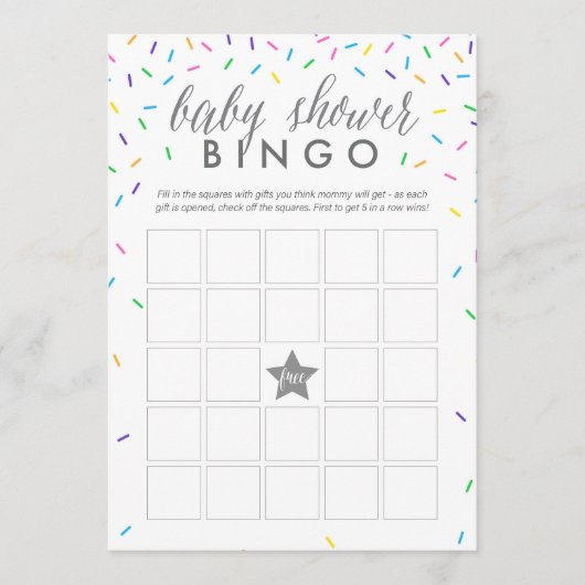 Sprinkles Baby shower Bingo Game Kaart (Voorkant)