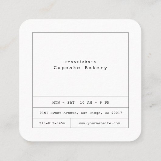 Sprinkles Cupcake Blue Bakery Square Visitekaartje (Achterkant)