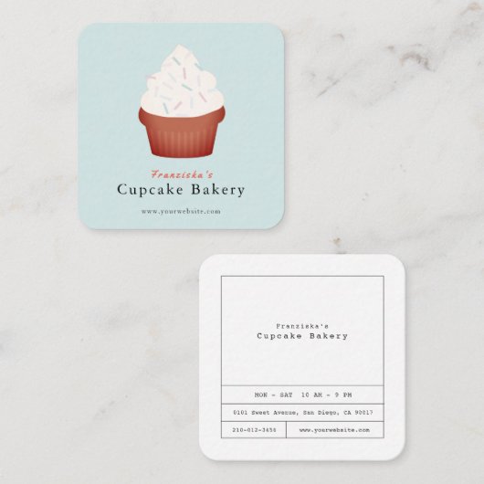 Sprinkles Cupcake Blue Bakery Square Visitekaartje (Voorkant / Achterkant)