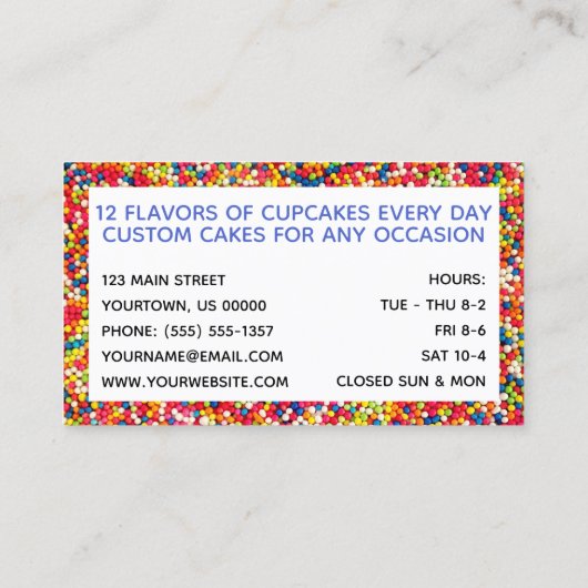 Sprinkles Cupcake Cake Bakery Sugar Visitekaartje (Achterkant)