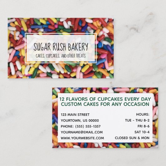 Sprinkles Cupcake Cake Bakery Sugar Visitekaartje (Voorkant / Achterkant)